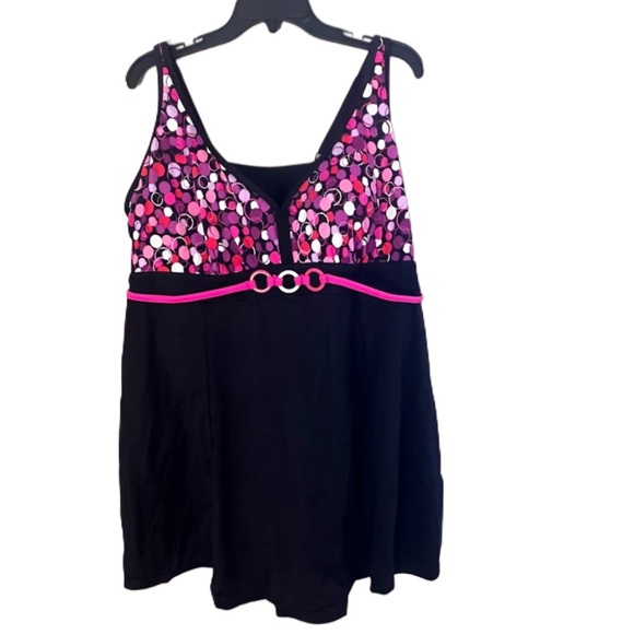 Swimsuits For all One Piece Swimdress black Pink polka dot Size 22 NWT - Picture 1 of 8